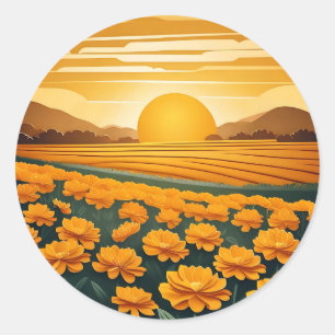 Golden Fields of Marigolds Classic Round Sticker