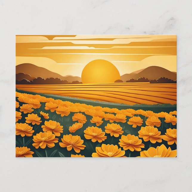 Golden Fields of Marigolds Postcard (Front)
