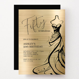 Golden Fifty and Fabulous Dress 50th Birthday Invitation