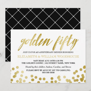 Golden Fifty Confetti 50th Anniversary Dinner Invitation