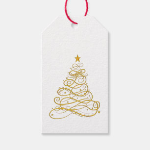 Golden Filigree Christmas Trees Gift Tags