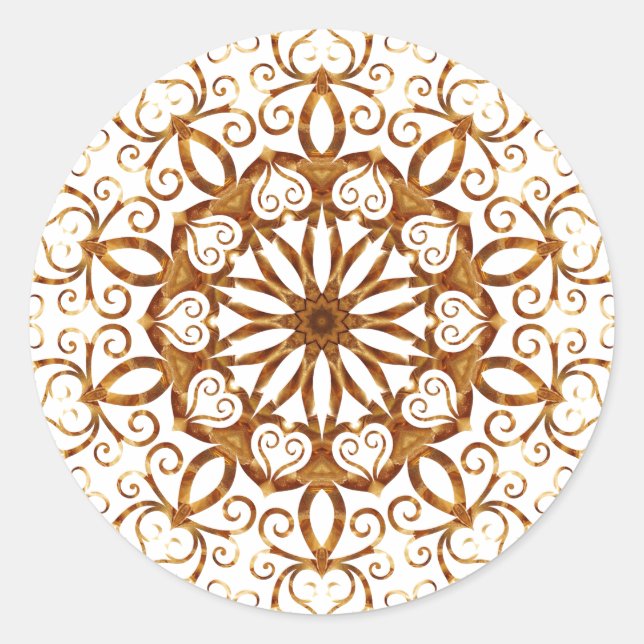 Golden filigree flake on white classic round sticker (Front)