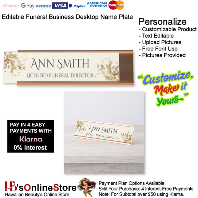 Golden Filigree Floral Flourish Funeral Business Desk Name Plate (Golden Filigree Floral Flourish Funeral Business Desk Name Plate.)