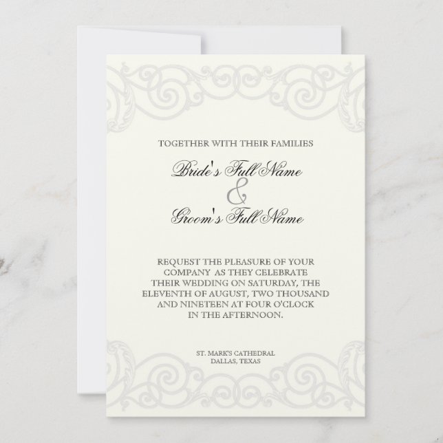Golden Filigree, Grey - Wedding Invitation (Front)
