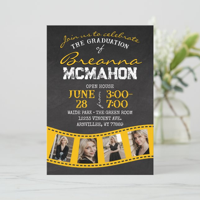 Golden Filmstrip Chalkboard Graduation Invitation (Creator Uploaded)