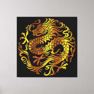 Golden Fire: A Dragon's Engraving Canvas Print