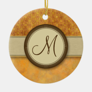 Golden Fire Coin Pattern with Monogram Ceramic Tree Decoration