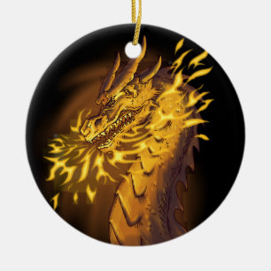 Golden Fire Dragon Ceramic Tree Decoration