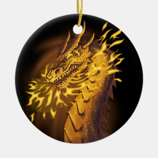 Golden Fire Dragon Ceramic Tree Decoration (Front)