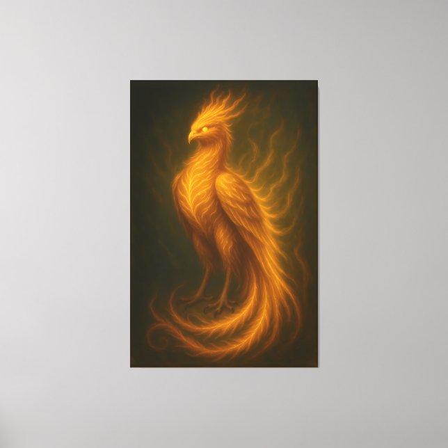 Golden Fire Phoenix – High-End Fantasy Art Paintin Canvas Print (Front)