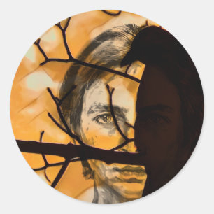 Golden Fire Raven Face Classic Round Sticker