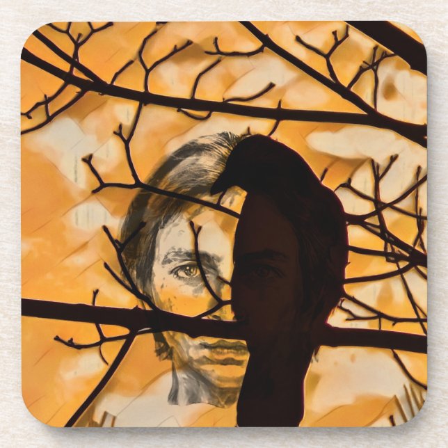 Golden Fire Raven Face Coaster (Front)