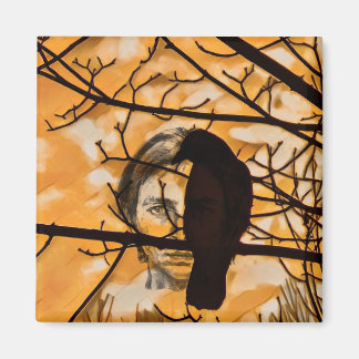 Golden Fire Raven Face Magnet