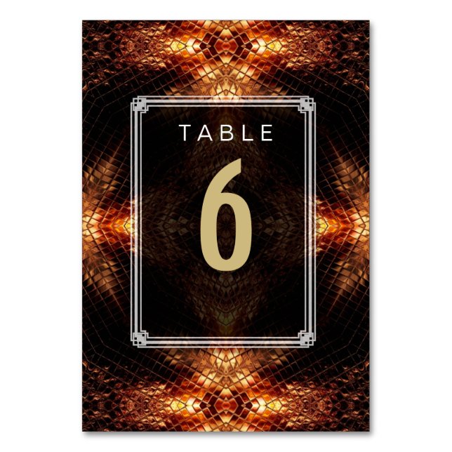 Golden Fire Wedding Menu+Table Number Card (Front)