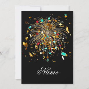 Golden Fireworks & Confetti Celebration Invitation