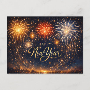Golden Fireworks Night Sky New Year Holiday Postcard