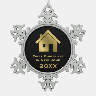 Golden First Christmas in New Home 20XX Snowflake Pewter Christmas Ornament
