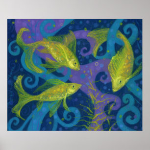 Golden Fish, Blue & Yellow, Underwater Art Poster