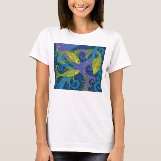 Golden Fish Fishes Underwater Animal Art Painting  T-Shirt (Front)