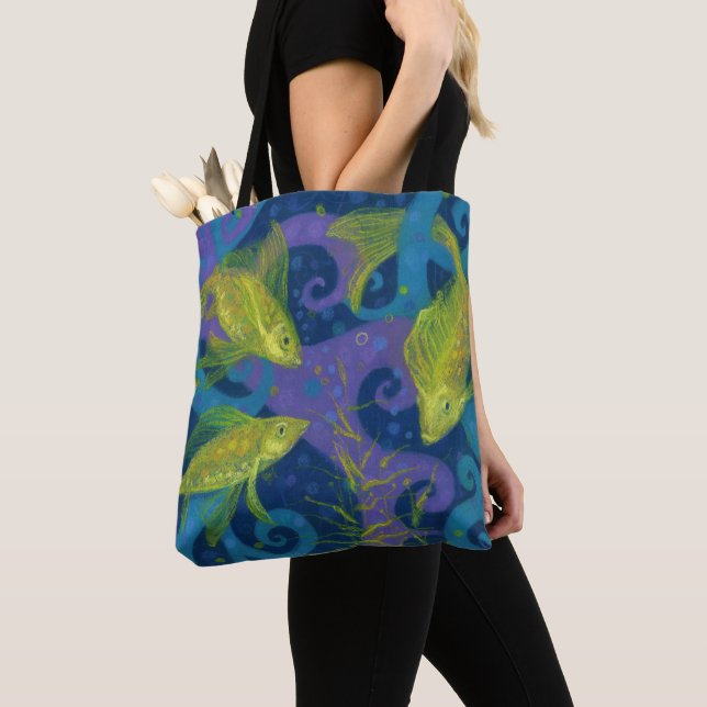 Golden Fish Fishes Underwater Animal Art Painting Tote Bag (Close Up)