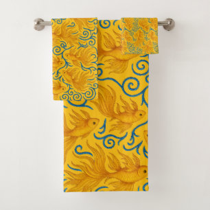 Golden fish motive for Her Bath Towel Set