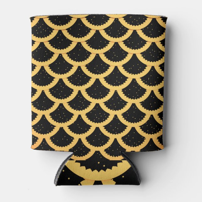 Golden fish scales, marine 3D background. Can Cooler (Front)