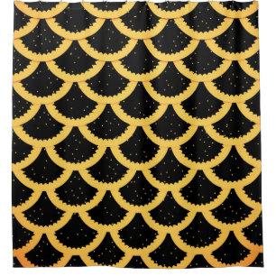 Golden fish scales pattern shower curtain