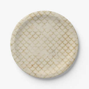 Golden Fish Scales Retro Grunge Mermaid Tail Sea Paper Plate