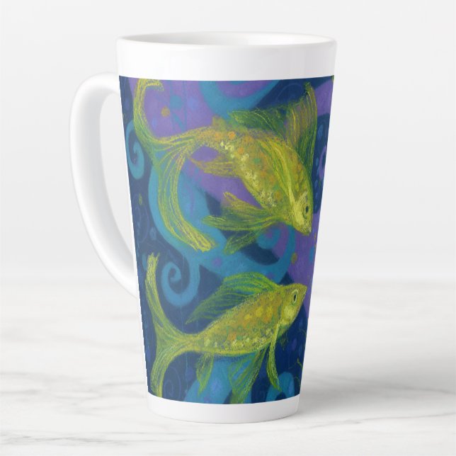 Golden Fish Underwater Art Pastel Painting  Latte Mug (Left Angle)