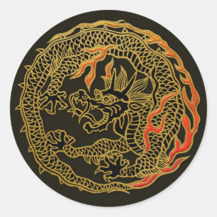 Golden Flame Dragon Emblem Classic Round Sticker