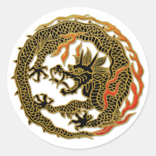 Golden Flame Dragon Emblem Classic Round Sticker