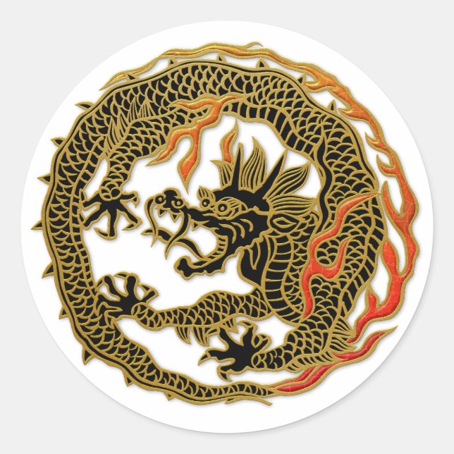 Golden Flame Dragon Emblem Classic Round Sticker (Front)
