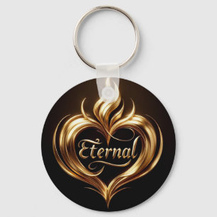 "Golden Flame Heart Keychain – Eternal Endless"