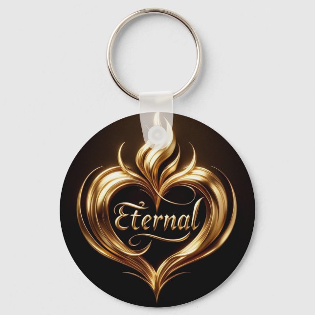 "Golden Flame Heart Keychain – Eternal | Endless" (Front)