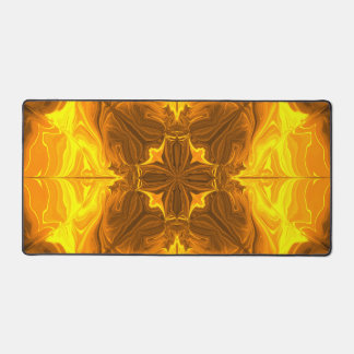 Golden Flame Kaleidoscope Fractal Art Desk Mat