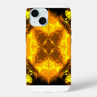 Golden Flame Kaleidoscope Fractal Art iPhone 15 Case