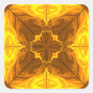 Golden Flame Kaleidoscope Fractal Art Square Sticker