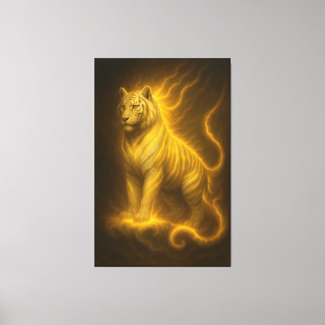 Golden Flame White Tiger – Divine Spirit Guardian  Canvas Print (Front)