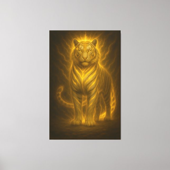 Golden Flame White Tiger – High-End Fantasy Art Pa Canvas Print (Front)