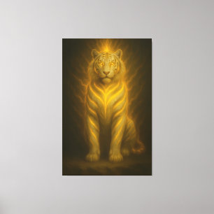 Golden Flame White Tiger – Premium Fantasy Art Canvas Print
