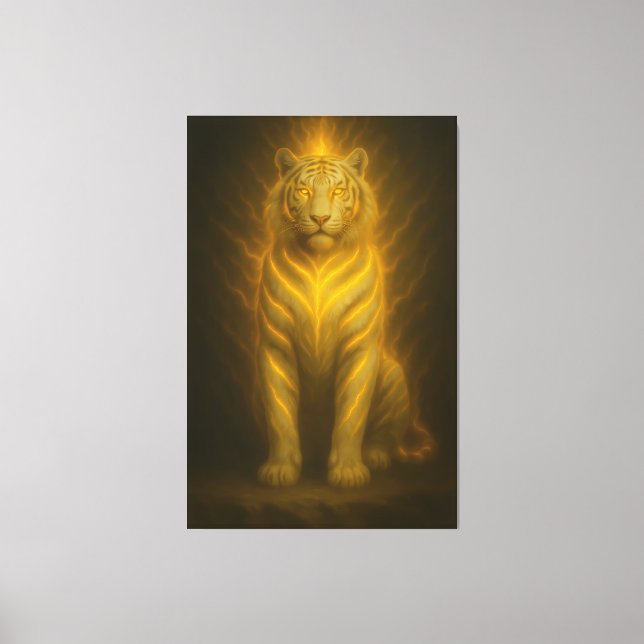 Golden Flame White Tiger – Premium Fantasy Art Canvas Print (Front)