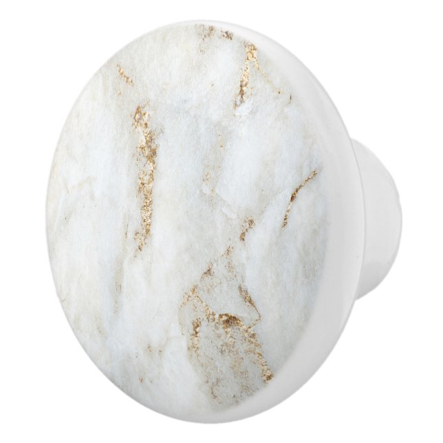 Golden Flecked White Marble Ceramic Knob (Right)