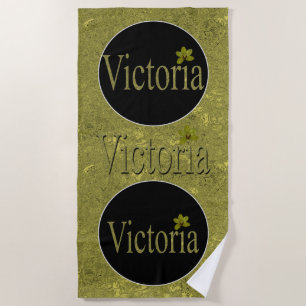 Golden Flecks Victoria Name Design, Beach Towel
