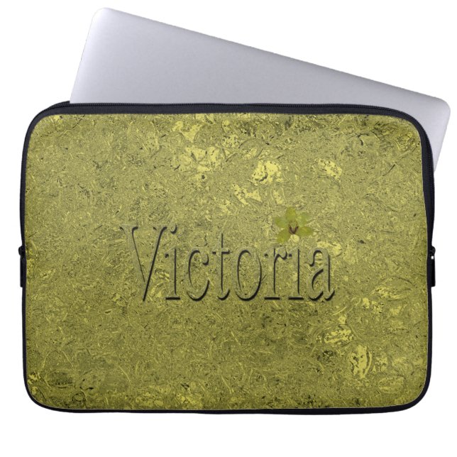 Golden Flecks Victoria Name Design, Laptop Sleeve (Front)