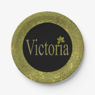 Golden Flecks Victoria Name Design, Paper Plate
