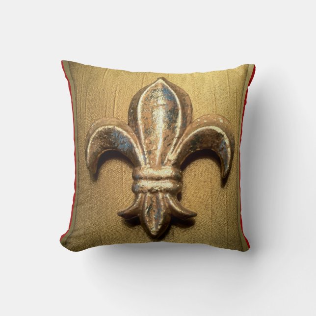 Golden Fleur-de-lis against Dark Red  - Customised Cushion (Front)
