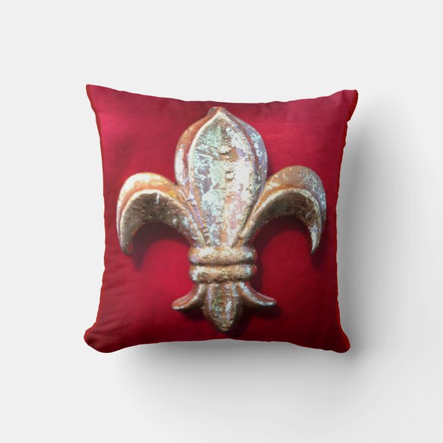 Golden Fleur-de-lis against Dark Red Ground Cushion (Front)