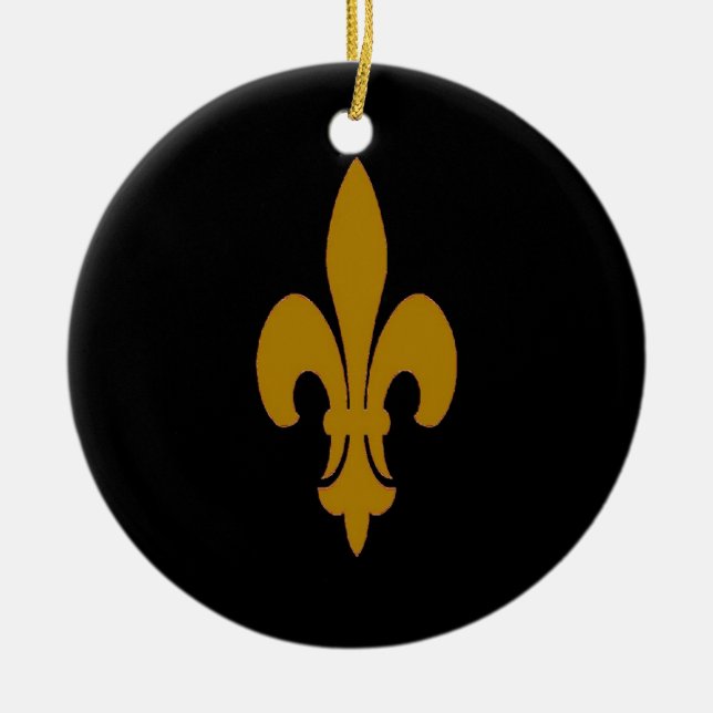 Golden Fleur De Lis Ceramic Tree Decoration (Front)