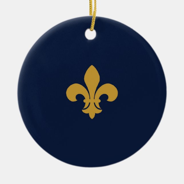 Golden Fleur De Lis Ceramic Tree Decoration (Front)