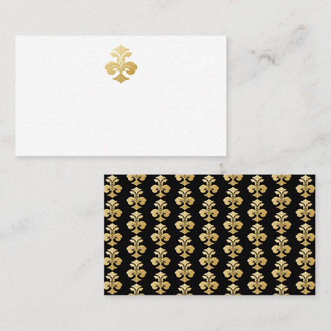 Golden Fleur de Lis Damask Reception Place Card (Front/Back)